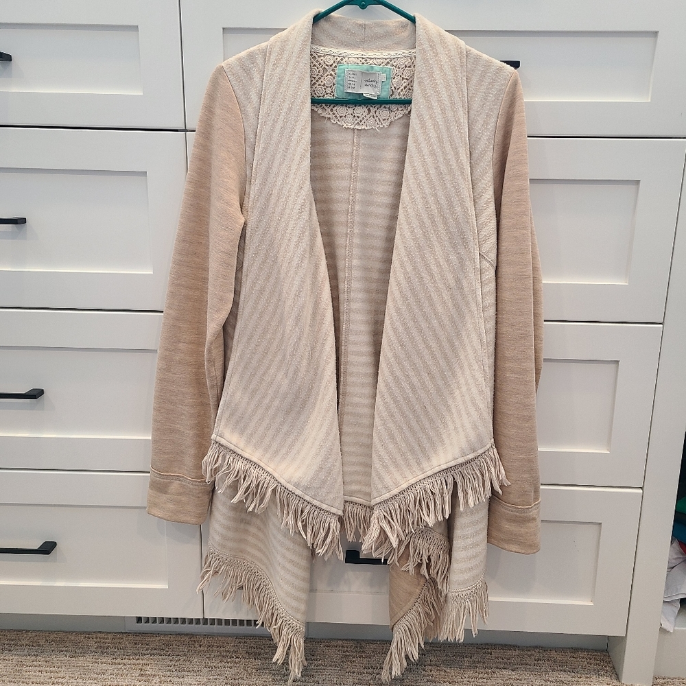 Anthropologie  Dradep Waterfall Open Cardigan Boho Fringe fleece